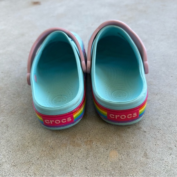 Crocs CrocsLights Rainbow Heart Blue Clogs Kid’s Size J1 - Picture 6 of 11